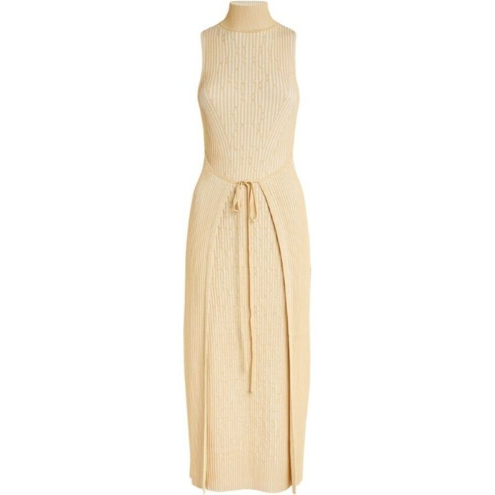 NWT Cult Gaia Liora Knit Midi in Off White Sand Stretch Rib Dress XL $458